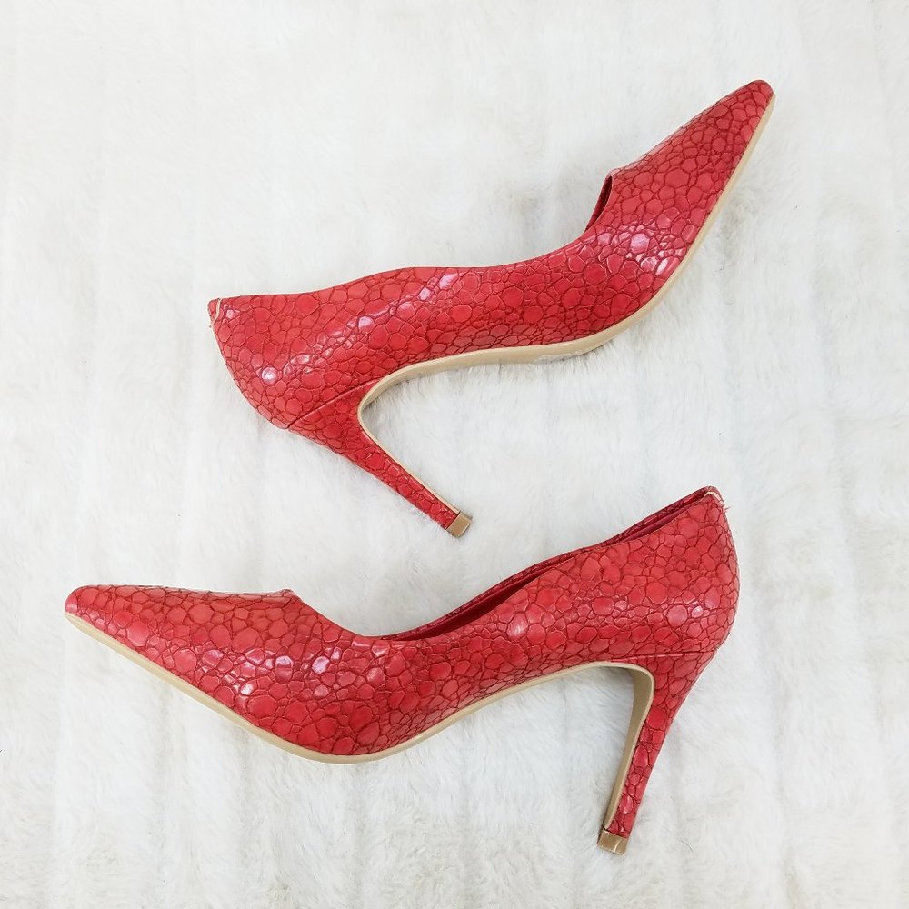 Red 3.5" Heel Pointy Toe Pump Shoes